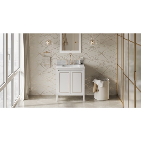 Jeffrey Alexander 30In. White Percival Vanity, White Carrara Marble Vanity Top, Undermount Rectangle Bowl VKITPER30WHWCR